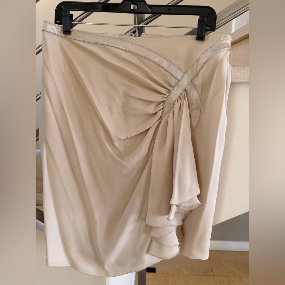 Valentino Beige Asymmetrical Draped Ruffle Skirt